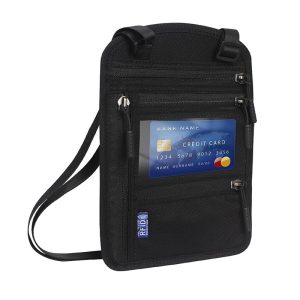 Custom RFID Neck Wallet – Safety Travel Passport Holder with Zippered Compartments and Adjustable Strap, RFID-Blocking Neck Pouch for Secure International Travel