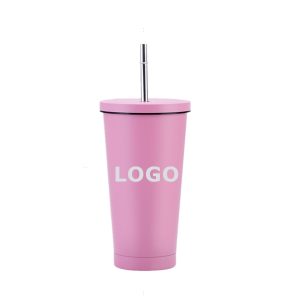 custom vacuum tumbler with straw laser logo engraving