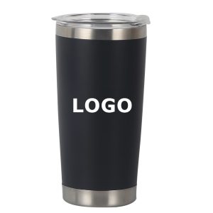 black stainless steel custom tumbler with printed logo