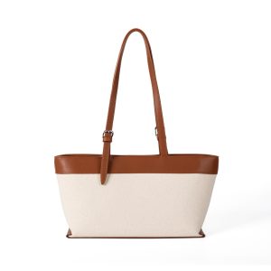 canvas leather tote bag large capacity minimalist work commuter bag women